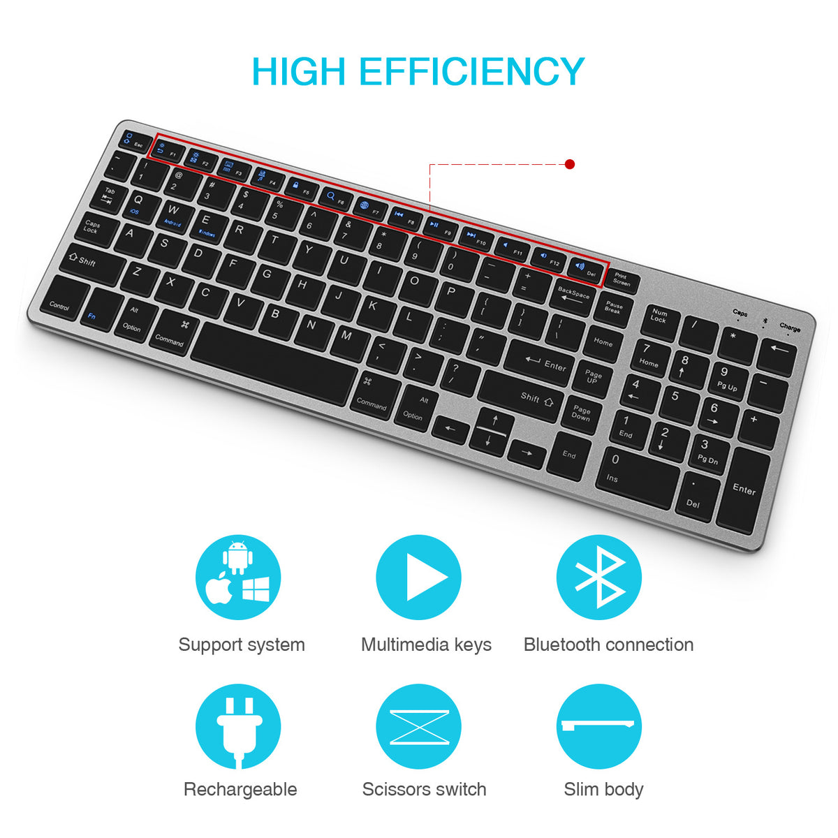 Wireless Bluetooth Keyboard with Wireless Phone Charging for iPad