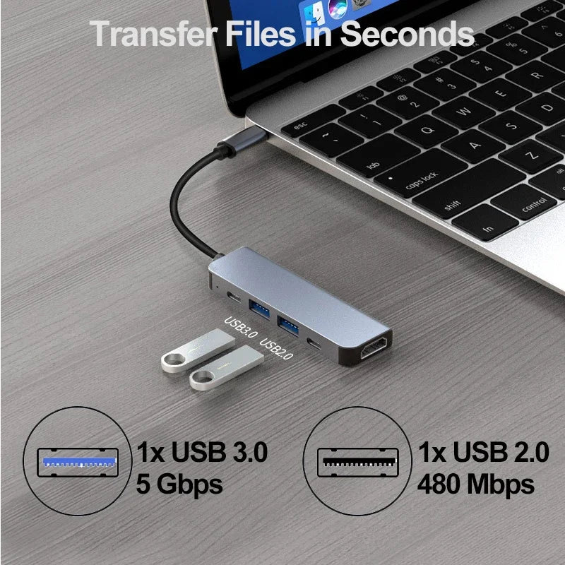 5-in-1 USB-C Hub – 4K HDMI, USB 3.0 & PD100W for MacBook & iPad Pro