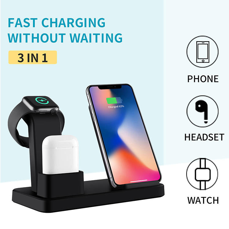 3-in-1 Wireless Charging Stand – Phone, Watch & Earphones (10W Fast Charge)