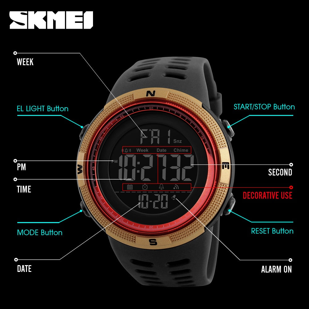 SKMEI Digital Sport Watch for Men – LED, Waterproof & Multifunction