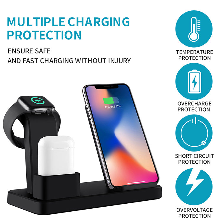 3-in-1 Wireless Charging Stand – Phone, Watch & Earphones (10W Fast Charge)