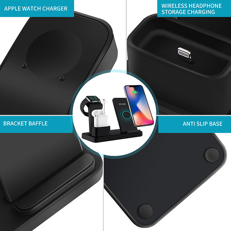 3-in-1 Wireless Charging Stand – Phone, Watch & Earphones (10W Fast Charge)