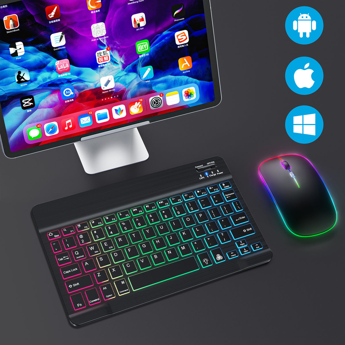 Gradient Glow Wireless Keyboard & Mouse Set for iPad