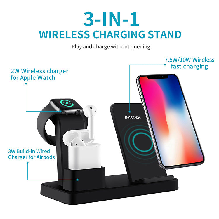 3-in-1 Wireless Charging Stand – Phone, Watch & Earphones (10W Fast Charge)