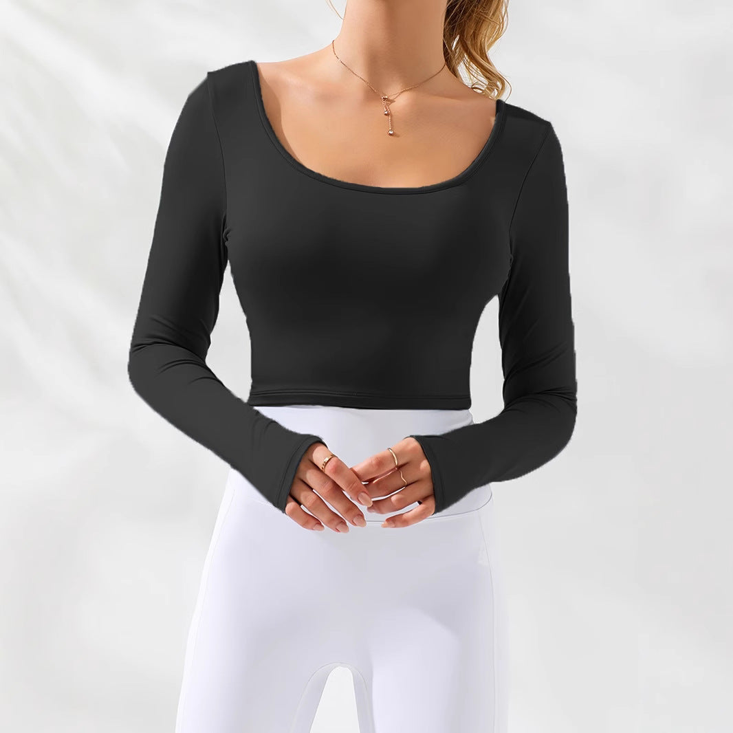 Long Sleeve Knit Crop Top for Women's Sports and Leisure Wear