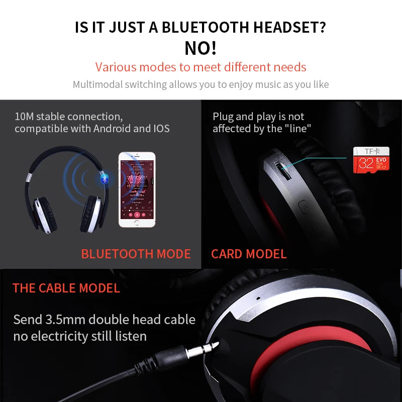 Foldable Wireless Bluetooth Headphones with Mic & TF Card Slot